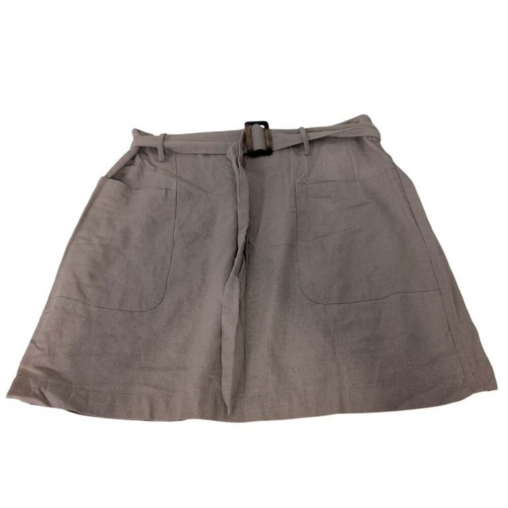 Jones & Co New York A Line Mini Skirt Womens Size Large Beige Linen Blend Belted